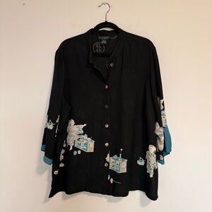 Citron Santa Monica Silk Top Black Asian Theme 1X